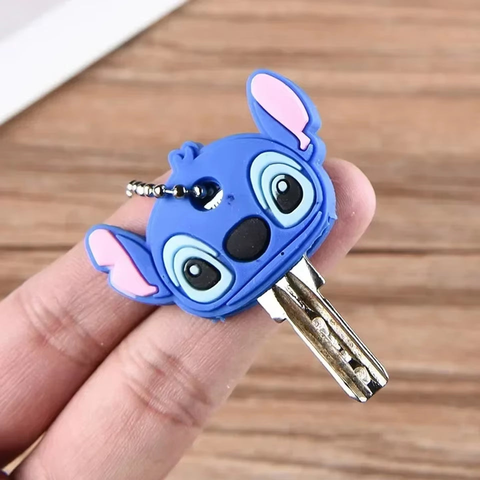 Stitch Key Protective Caps Anime Lilo & Stitch Cartoon Modeling Silicone Key Cover Portable Keychain Holder