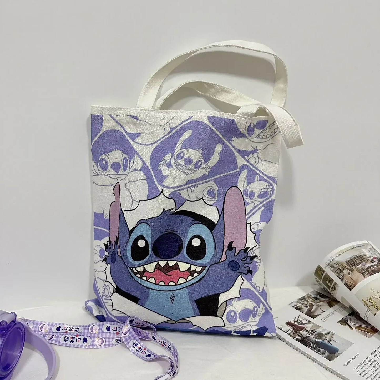 MINISO Diseny Stitch Bag Crossbody Bag STITCH Cartoon Peripheral Cute Canvas Shoulder Lilo and Baby Same Shopping Girls' Bag