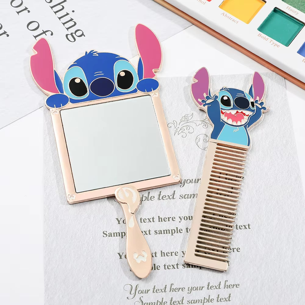 7Pcs Stitch Makeup Brush Set Cartoon Stitch Portable Handheld Cosmetic Mirror Comb Stitch Makeup Brush Set Anime Peripheral Gift