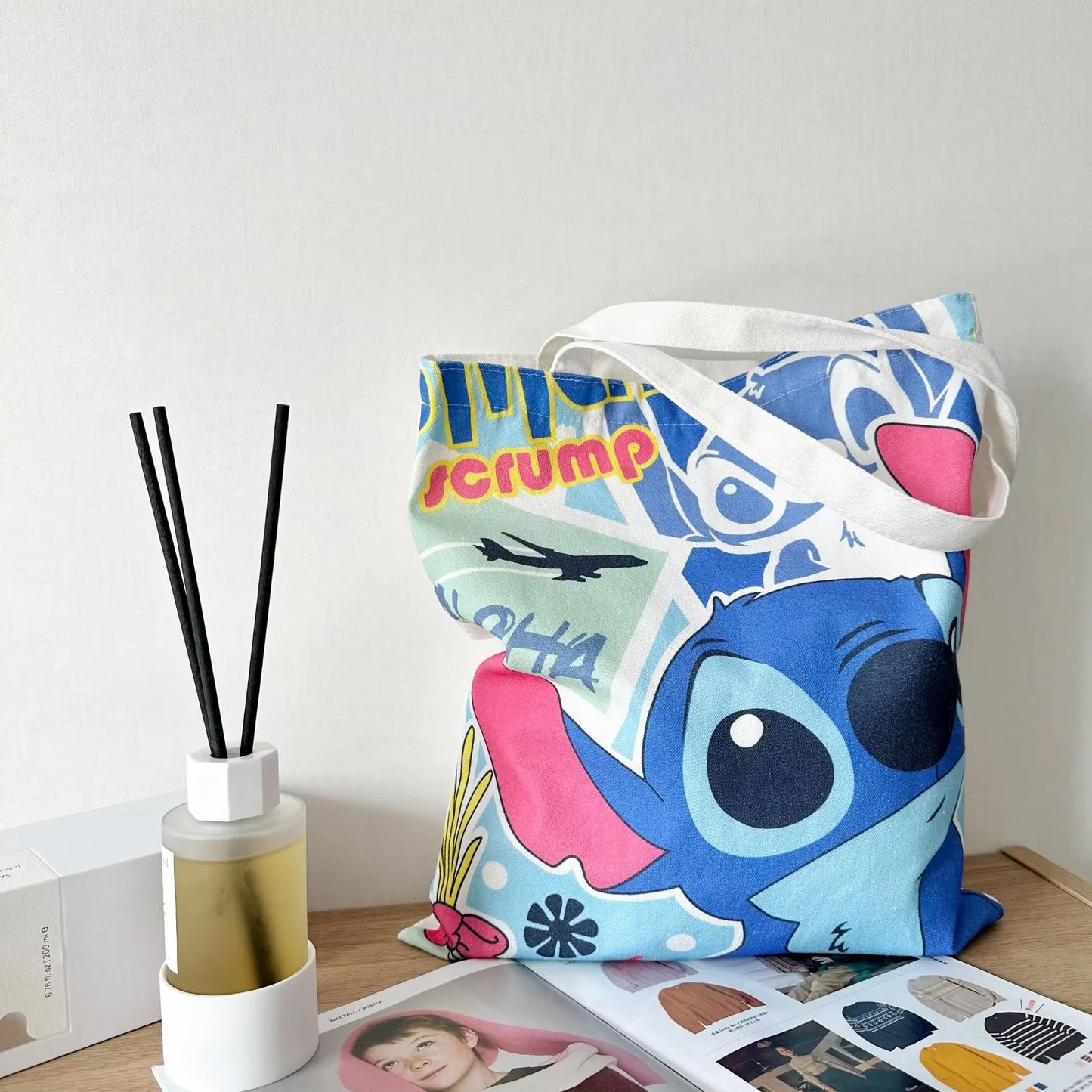 MINISO Diseny Stitch Bag Crossbody Bag STITCH Cartoon Peripheral Cute Canvas Shoulder Lilo and Baby Same Shopping Girls' Bag