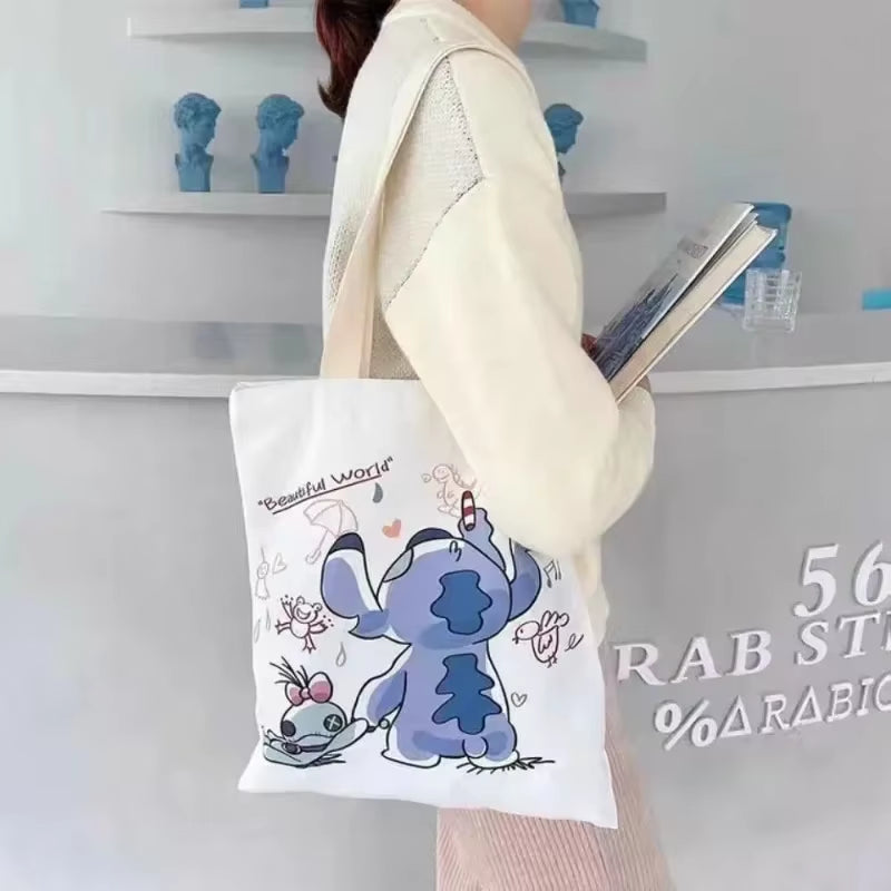 MINISO Diseny Stitch Bag Crossbody Bag STITCH Cartoon Peripheral Cute Canvas Shoulder Lilo and Baby Same Shopping Girls' Bag