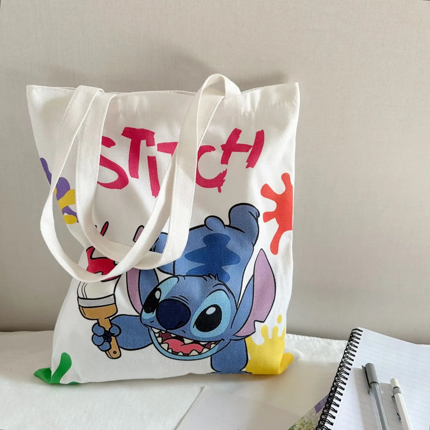 MINISO Diseny Stitch Bag Crossbody Bag STITCH Cartoon Peripheral Cute Canvas Shoulder Lilo and Baby Same Shopping Girls' Bag